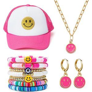 New 11 Preppy Jewelry Heishi Surfer Bracelets Smile Hat Y2K Kidcore Earr…